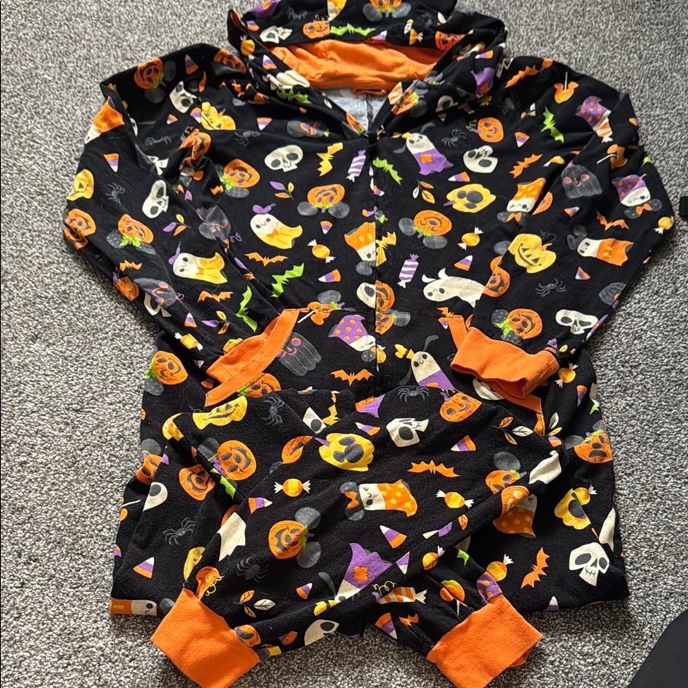 Orange and Black Halloween Pajama Set with Festive Print